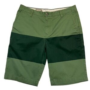 Volcom Monty Green Colorblock Modern Sporty Surf Skater Chino Shorts Size 34